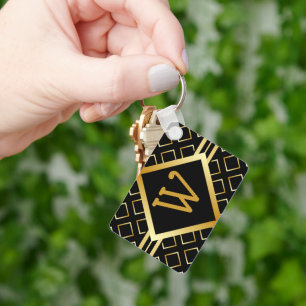 Monogram BLACK and FAUX Gold with INITIAL Only Key Ring
