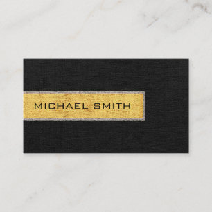 Monogram Black and Gold Burlap Rustic Jute Business Card