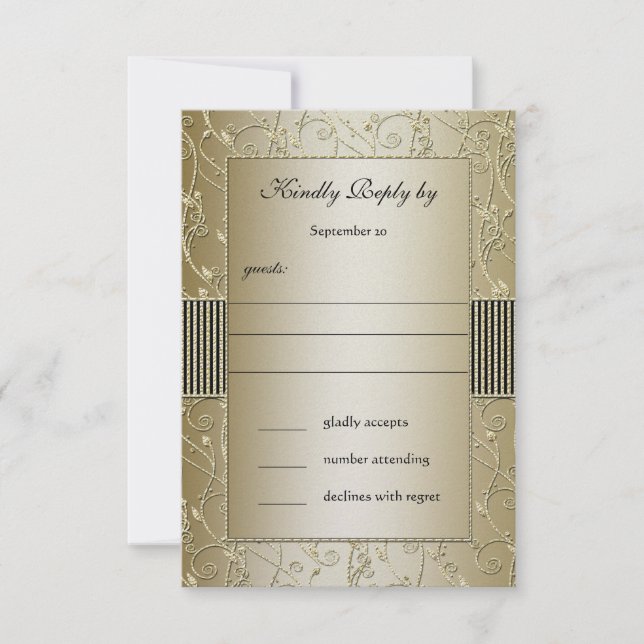 Monogram Black and Gold Floral Swirl Wedding Invitation (Front)