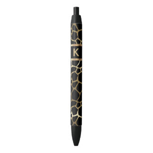 Monogram Black and Gold Giraffe Pattern Ink Pen