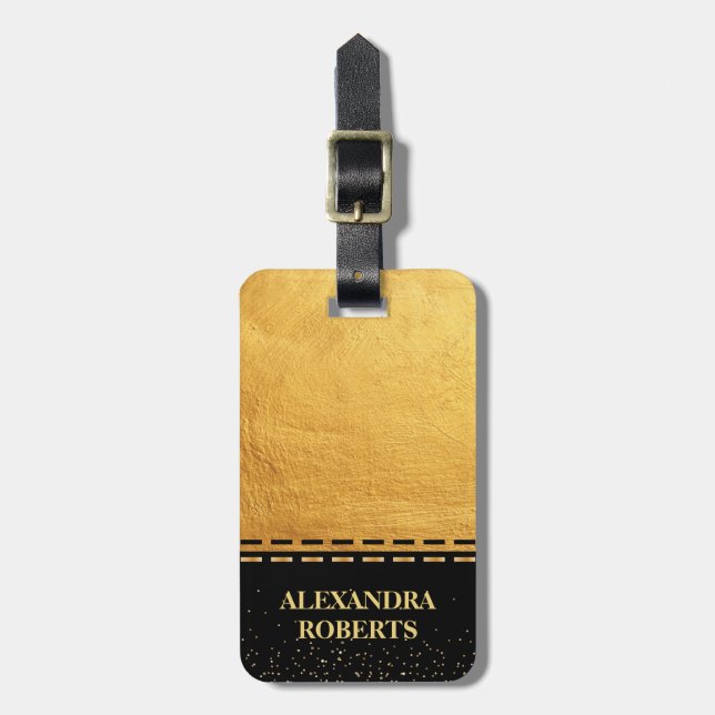 Monogram Black and Gold Luxury design Luggage Tag (Front Vertical)