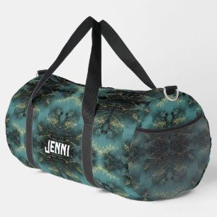 Monogram Black and Gold Pattern on Blue Duffle Bag