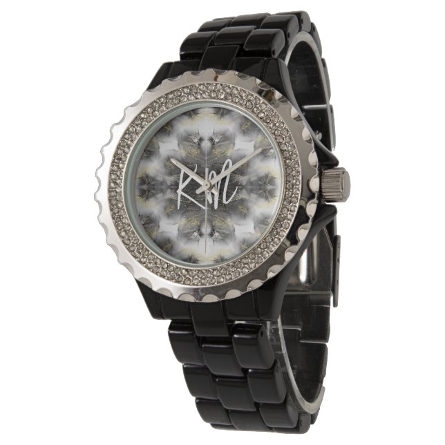 Monogram Black and Gold Pattern on White | Watch (Angled)