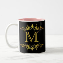 Monogram Black and Gold Two-Tone Coffee Mug