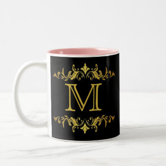 Monogram Black and Gold Two-Tone Coffee Mug