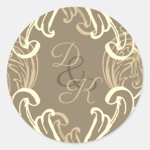 Monogram Black and Gold Vintage Invitation Classic Round Sticker