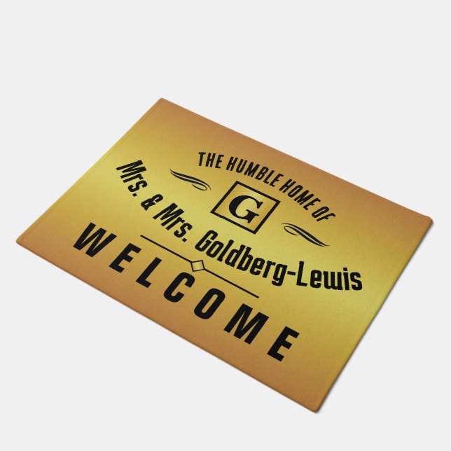 Monogram Black and Gold Welcome Doormat (Angled)