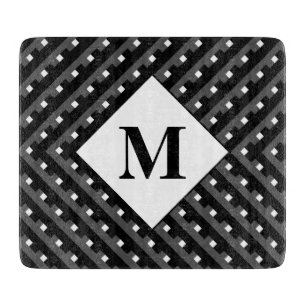 Monogram Black and Grey Angled lines Cutting Board