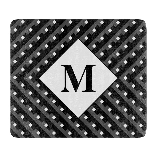 Monogram Black and Grey Angled lines Cutting Board (Front)