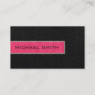Monogram Black and Hot Pink Burlap Rustic Jute Business Card