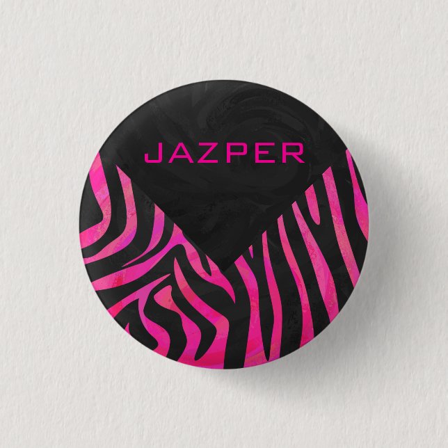 Monogram Black and Hot Pink Zebra Design 3 Cm Round Badge (Front)