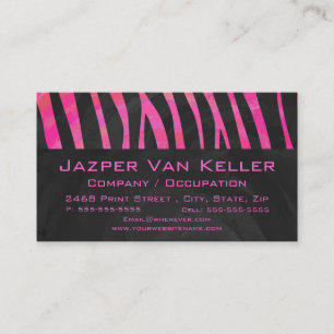 Monogram Black and Hot Pink Zebra Design Business Card
