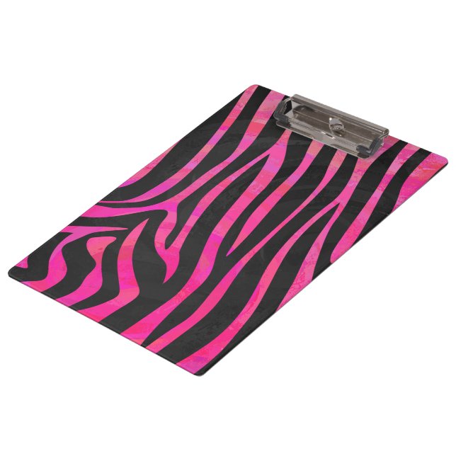 Monogram Black and Hot Pink Zebra Design Clipboard (Angled)
