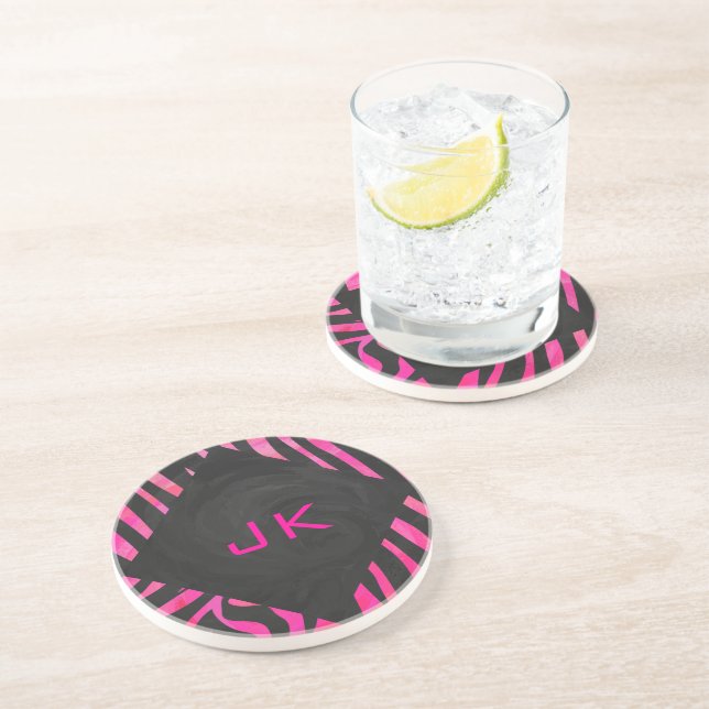 Monogram Black and Hot Pink Zebra Design Coaster (Side)