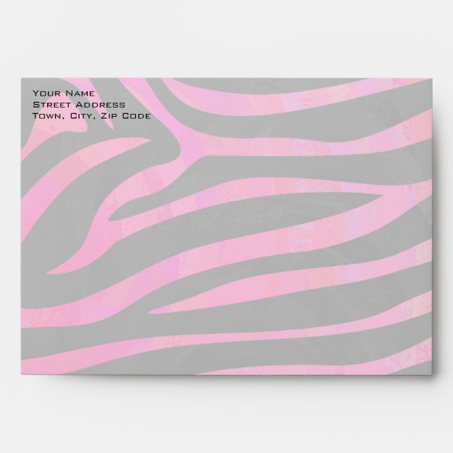 Monogram Black and Hot Pink Zebra Design Envelope (Front)