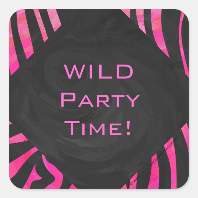 Monogram Black and Hot Pink Zebra Design Square Sticker (Front)