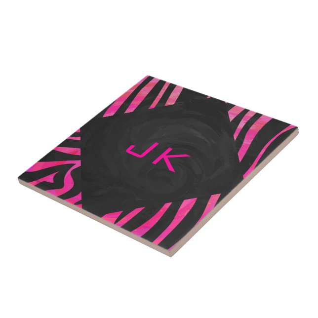 Monogram Black and Hot Pink Zebra Design Tile (Side)