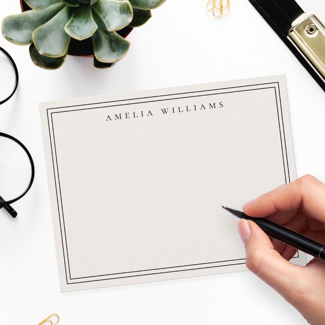 Monogram Black and Ivory Minimalist Two Border Card (Creator Uploaded)