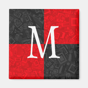 Monogram Black and Red Block Design 2 Inch Magnet