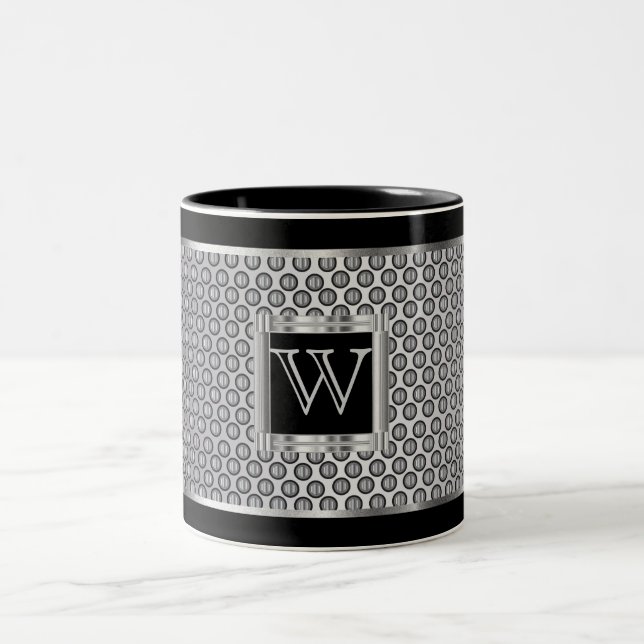 Monogram  Black and Silver Metal Mesh Two-Tone Coffee Mug (Center)