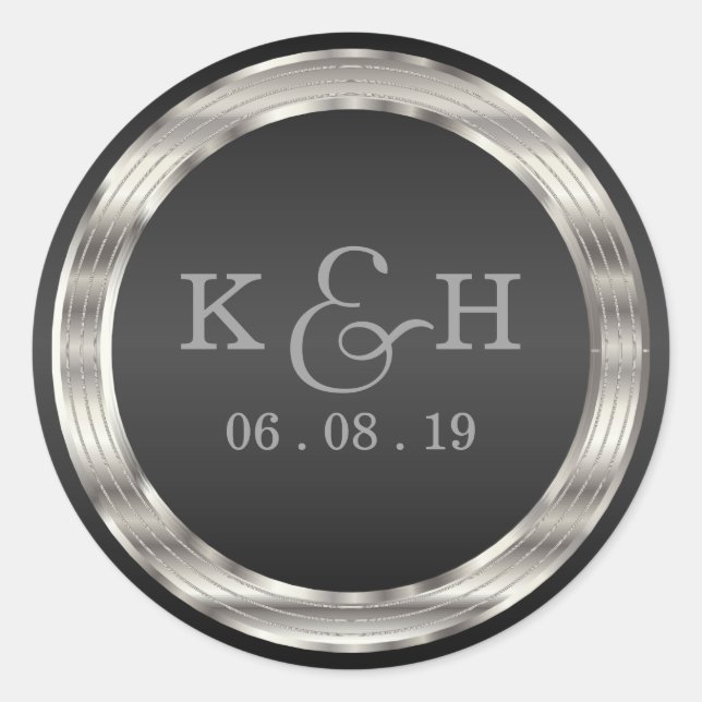 Monogram Black and Silver Metallic Round Labels (Front)