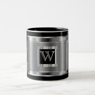 Monogram  Black and Silver Steel Metal Mesh Two-Tone Coffee Mug