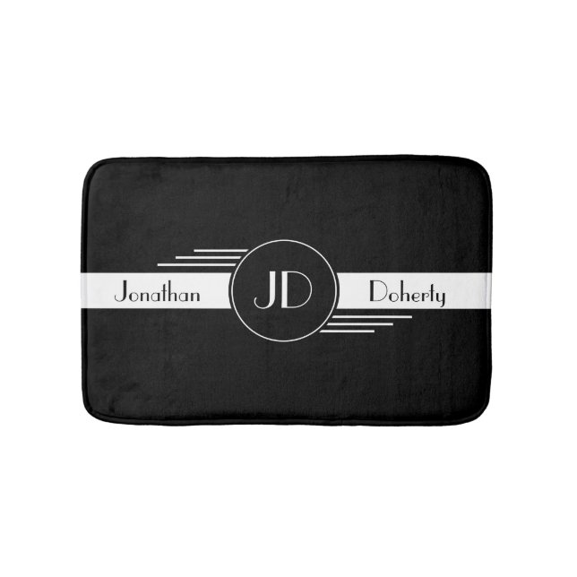Monogram Black and White Art Deco Bath Mat (Front)