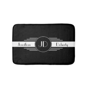 Monogram Black and White Art Deco Bath Mat