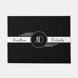 Monogram Black and White Art Deco Doormat