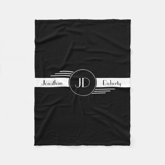 Monogram Black and White Art Deco Fleece Blanket (Front)