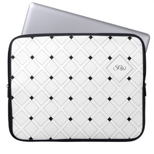Monogram Black and White Art Deco Squares Laptop Sleeve
