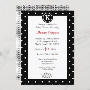 Monogram Black and White Baby Shower Invitation