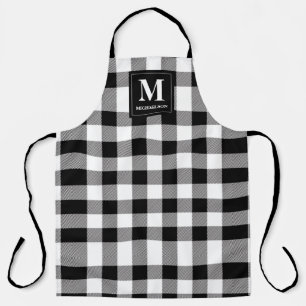 Monogram Black and White Buffalo Plaid Apron