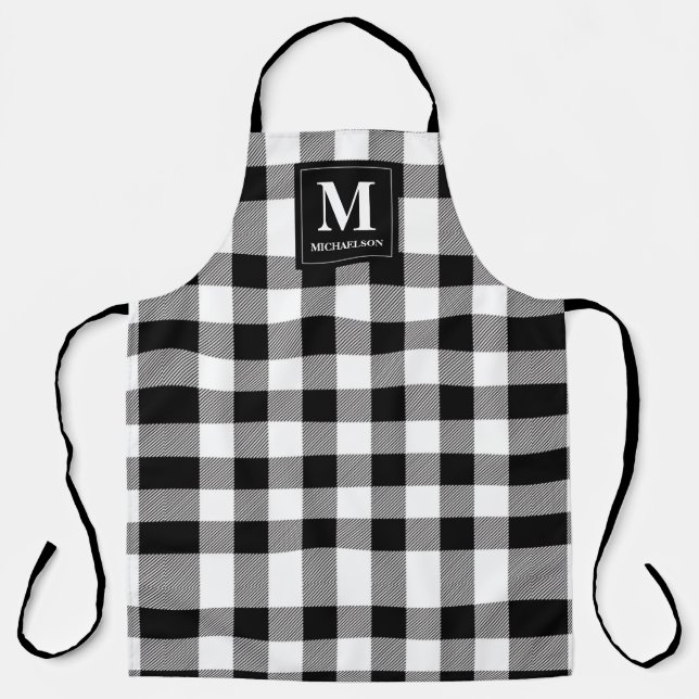 Monogram Black and White Buffalo Plaid Apron (Front)