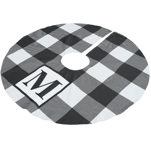Monogram Black and White Buffalo Plaid Brushed Polyester Tree Skirt (Angled)