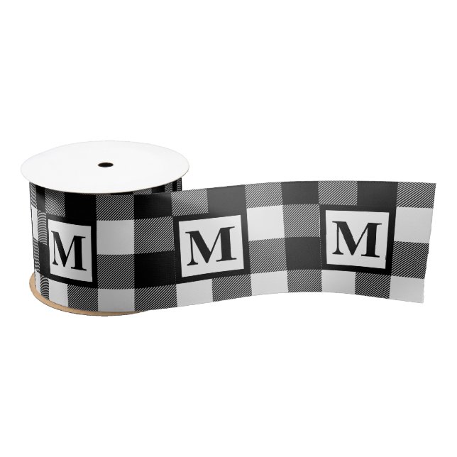Monogram Black and White Buffalo Plaid Satin Ribbon (Spool)