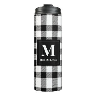 Monogram Black and White Buffalo Plaid Thermal Tumbler