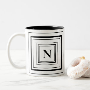 Monogram Black and White Classic Square Monogram  Two-Tone Coffee Mug