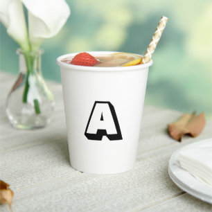 Monogram black and white custom initial modern paper cups