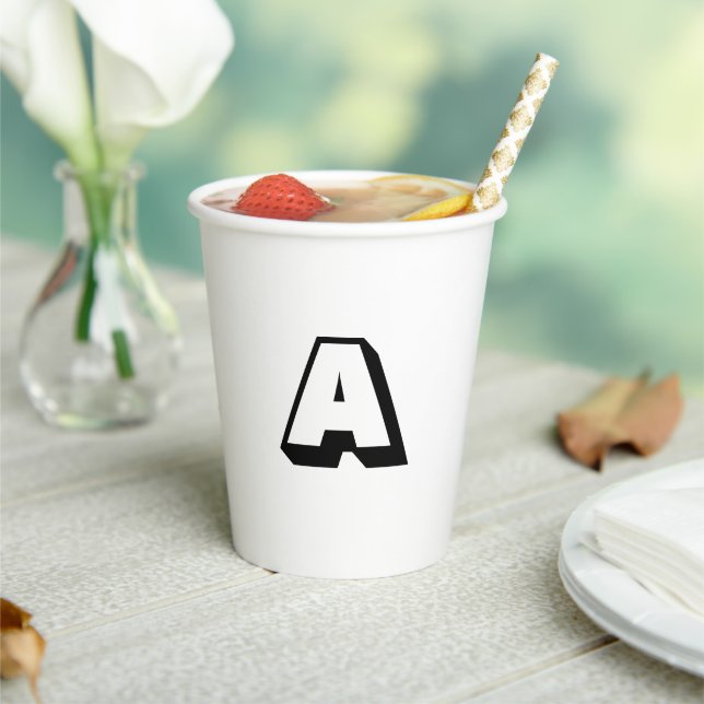 Monogram black and white custom initial modern paper cups (Insitu)