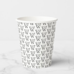 Monogram black and white custom initial pattern paper cups