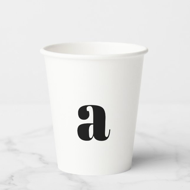 Monogram black and white custom modern birthday paper cups (Front)