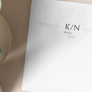 Monogram black and white elegant wedding thank you classic round sticker