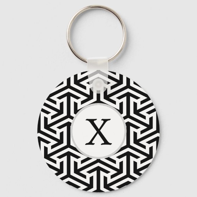 monogram black and white geometrical pattern key ring (Front)