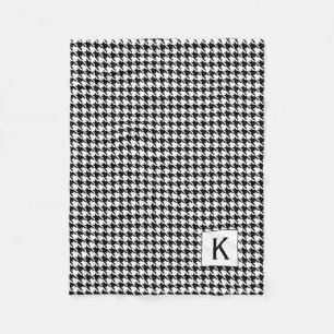 Monogram Black and White Houndstooth Pattetrn Fleece Blanket
