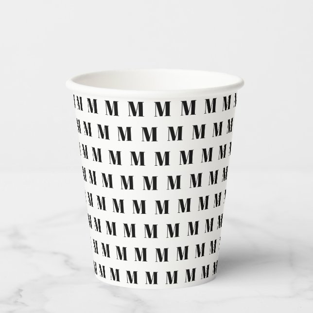 Monogram black and white initial modern pattern paper cups (Front)