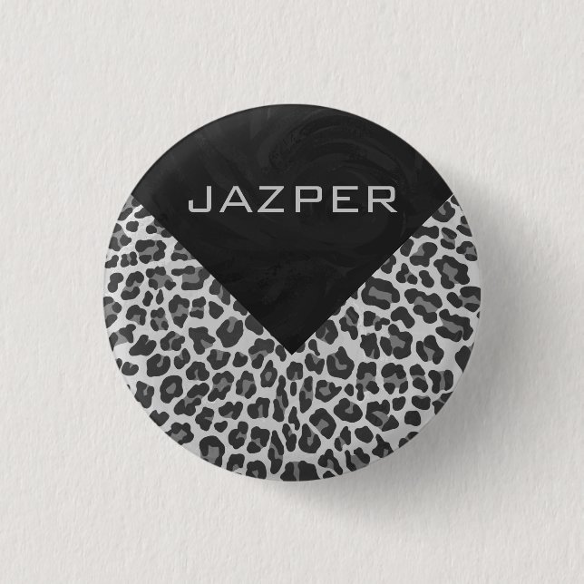 Monogram Black and White Leopard Print 3 Cm Round Badge (Front)
