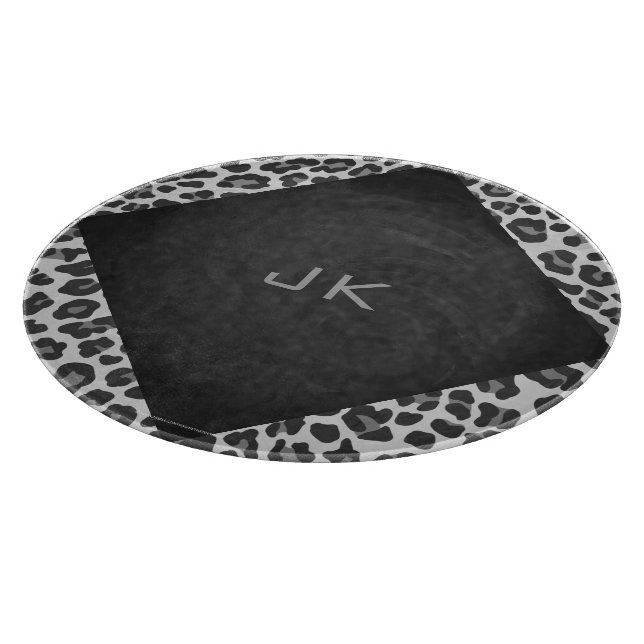 Monogram Black and White Leopard Print Cutting Board (Corner)