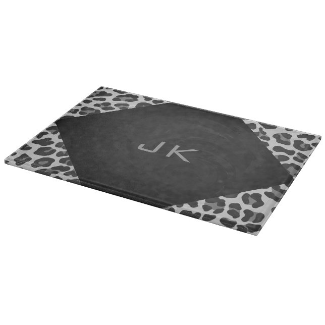 Monogram Black and White Leopard Print Cutting Board (Corner)
