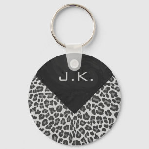 Monogram Black and White Leopard Print Key Ring